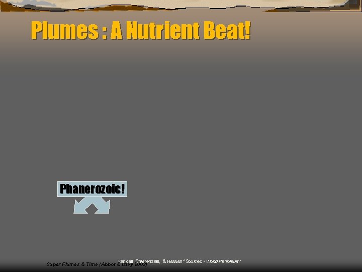 Plumes : A Nutrient Beat! Phanerozoic! Kendall, Chiarenzelli, & Hassan “Sources - World Petroleum”