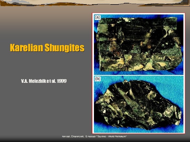 Karelian Shungites V. A. Melezhik et al. 1999 Kendall, Chiarenzelli, & Hassan “Sources -