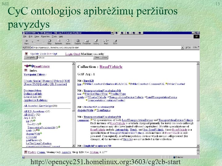 MII Cy. C ontologijos apibrėžimų peržiūros pavyzdys http: //opencyc 251. homelinux. org: 3603/cg? cb-start