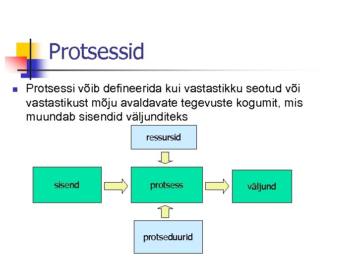 Protsessid n Protsessi võib defineerida kui vastastikku seotud või vastastikust mõju avaldavate tegevuste kogumit,