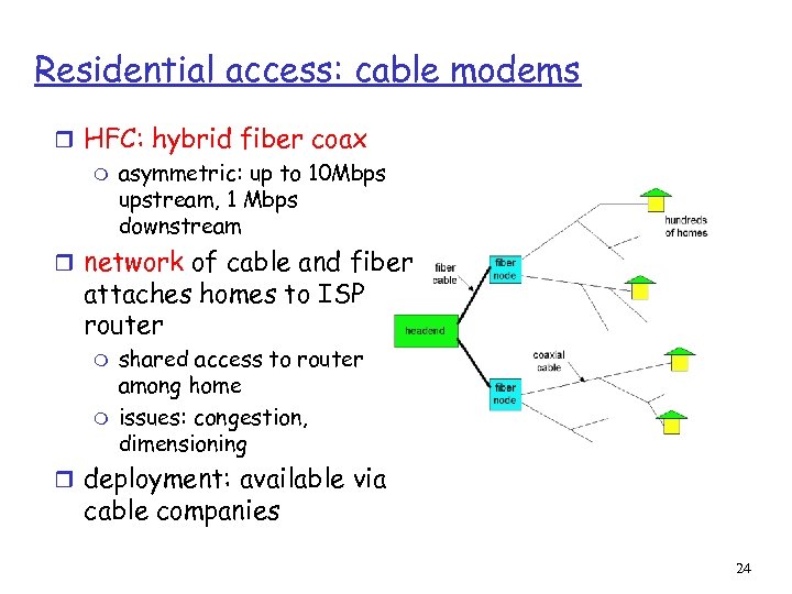 Residential access: cable modems r HFC: hybrid fiber coax m asymmetric: up to 10