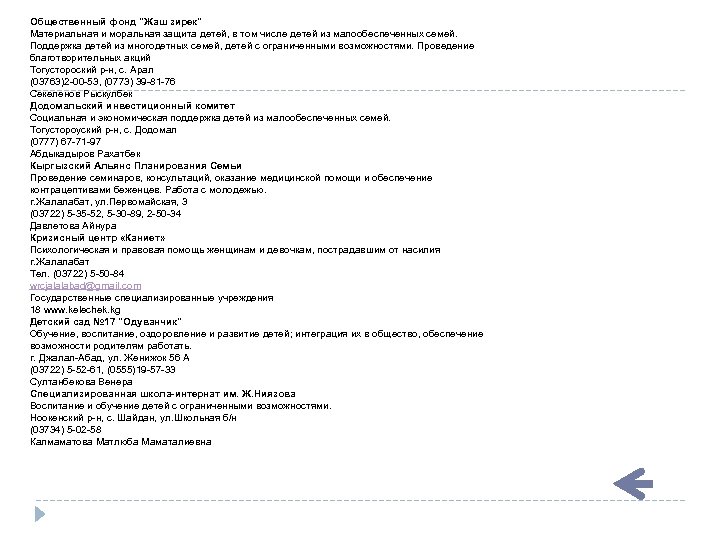 Общественный фонд "Жаш зирек" Материальная и моральная защита детей, в том числе детей из
