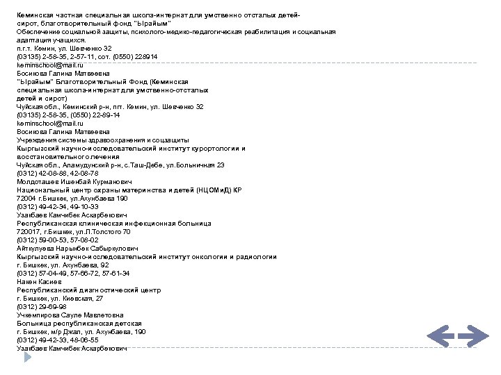 Кеминская частная специальная школа-интернат для умственно отсталых детейсирот, благотворительный фонд "Ырайым" Обеспечение социальной защиты,