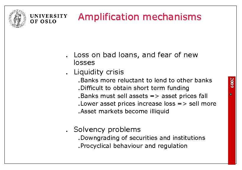 Amplification mechanisms l l Loss on bad loans, and fear of new losses Liquidity