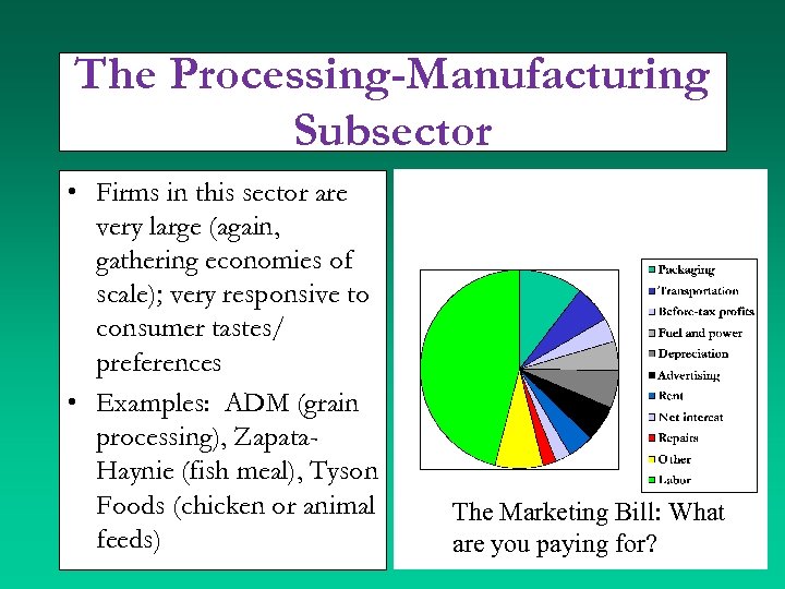 The Processing-Manufacturing Subsector • Firms in this sector are very large (again, gathering economies