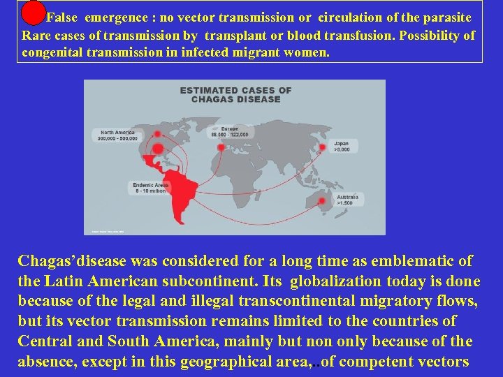 False emergence : no vector transmission or circulation of the parasite Rare cases of