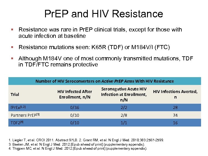 Pr. EP and HIV Resistance § Resistance was rare in Pr. EP clinical trials,