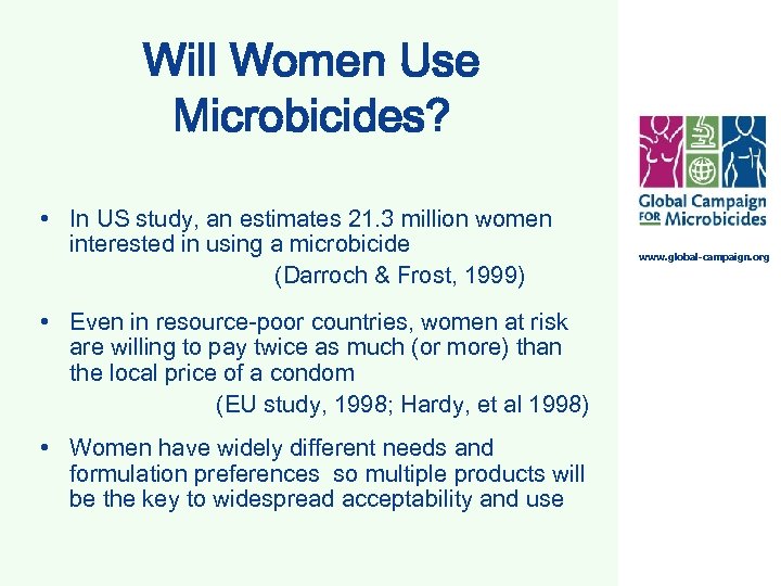 Will Women Use Microbicides? • In US study, an estimates 21. 3 million women