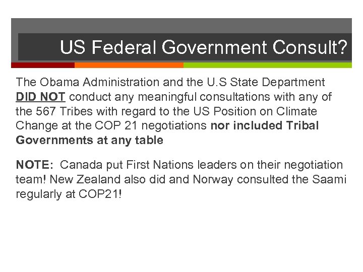 US Federal Government Consult? The Obama Administration and the U. S State Department DID