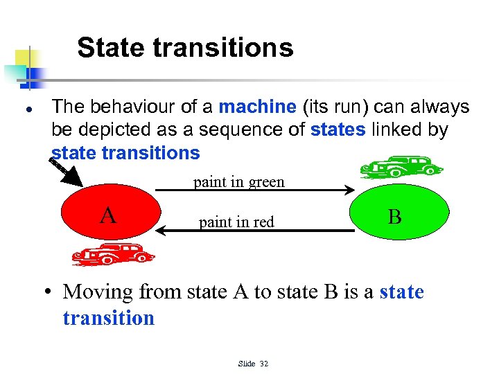 State transitions l The behaviour of a machine (its run) can always be depicted