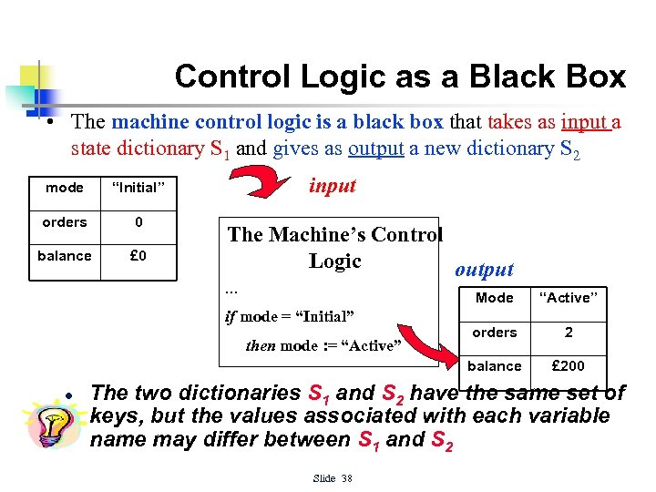 Control Logic as a Black Box • The machine control logic is a black