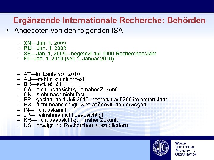 Ergänzende Internationale Recherche: Behörden • Angeboten von den folgenden ISA – – XN—Jan. 1,