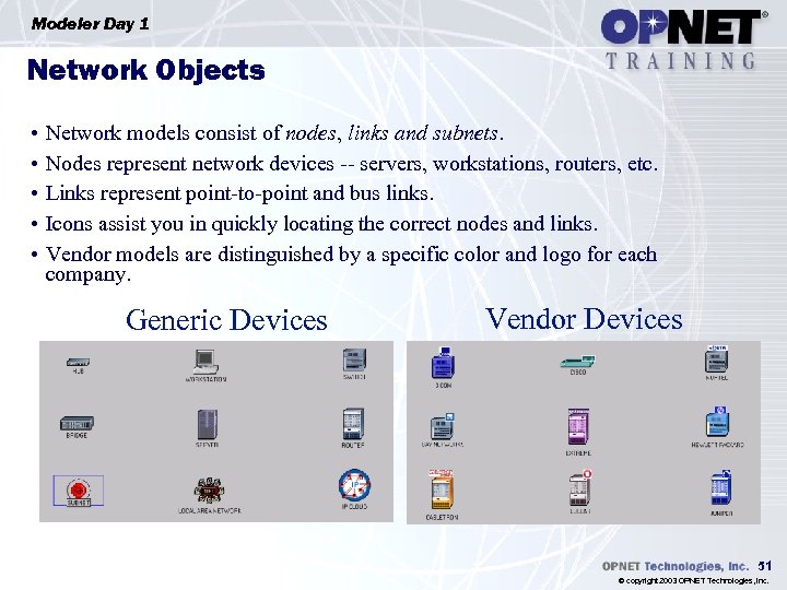 Modeler Day 1 Network Objects • • • Network models consist of nodes, links