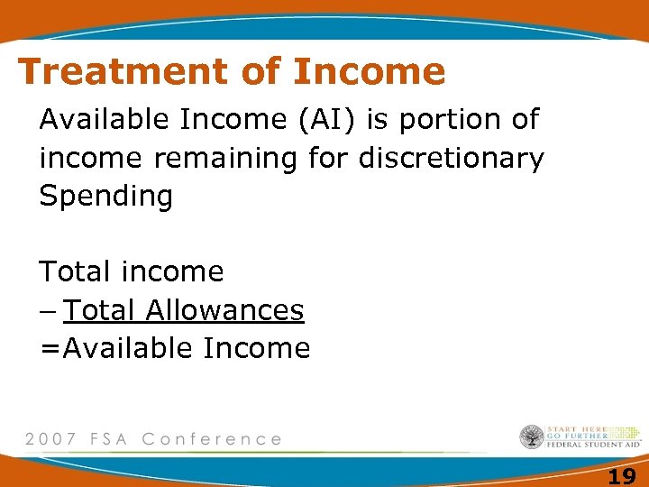 Treatment of Income Available Income (AI) is portion of income remaining for discretionary Spending