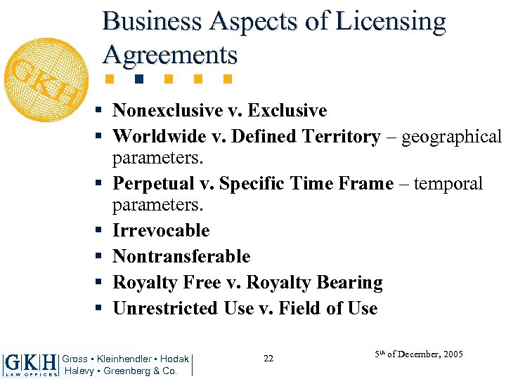 Business Aspects of Licensing Agreements § Nonexclusive v. Exclusive § Worldwide v. Defined Territory