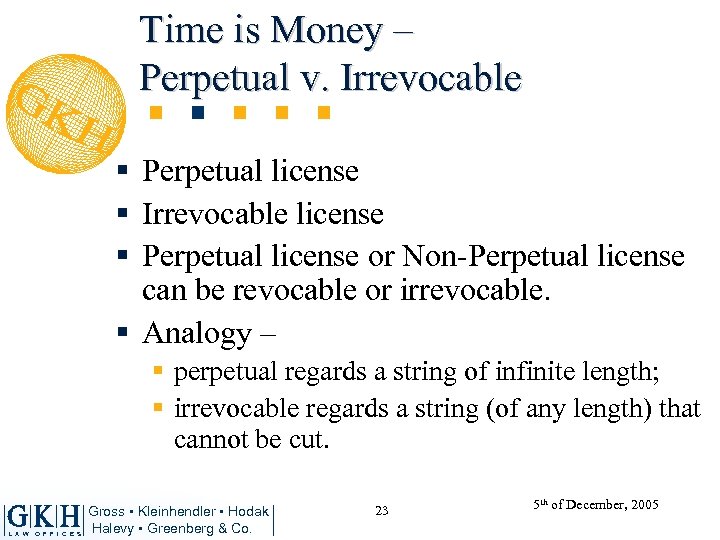 Time is Money – Perpetual v. Irrevocable § Perpetual license § Irrevocable license §