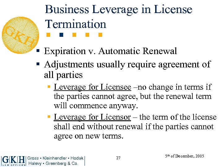 Business Leverage in License Termination § Expiration v. Automatic Renewal § Adjustments usually require
