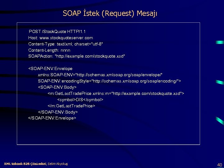 SOAP İstek (Request) Mesajı POST /Stock. Quote HTTP/1. 1 Host: www. stockquoteserver. com Content-Type: