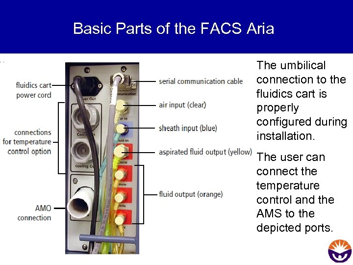 Basic Parts of the FACS Aria The umbilical connection to the fluidics cart is