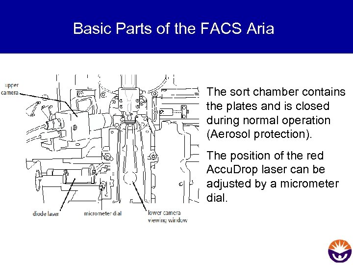 Basic Parts of the FACS Aria The sort chamber contains the plates and is