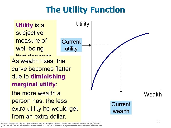 The Utility Function Utility is a subjective measure of Current well-being utility that depends