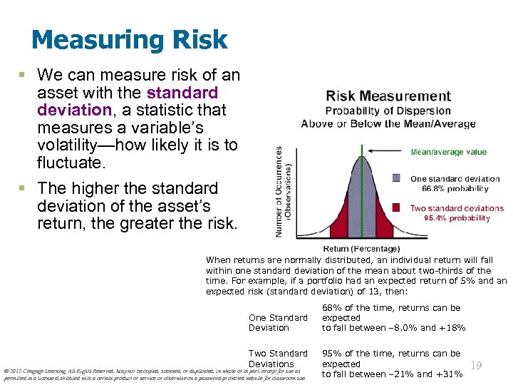 Measuring Risk § We can measure risk of an asset with the standard deviation,