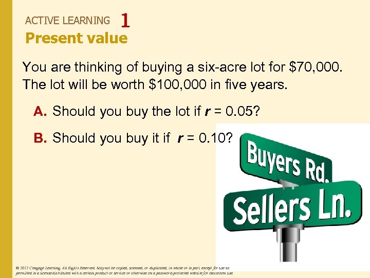 ACTIVE LEARNING 1 Present value You are thinking of buying a six-acre lot for
