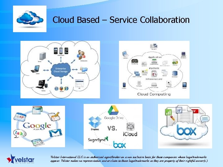  Cloud Based – Service Collaboration Velstar International LLC is an authorized agent/broker on