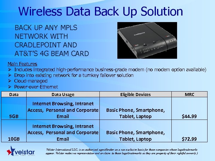 Wireless Data Back Up Solution BACK UP ANY MPLS NETWORK WITH CRADLEPOINT AND AT&T’S