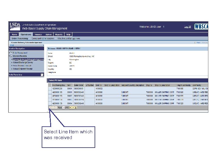 Select Line Item which was received 