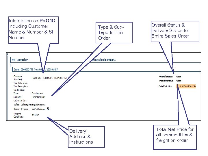 Header Level Details on Sales Order Information on PVO/IO including Customer Name & Number