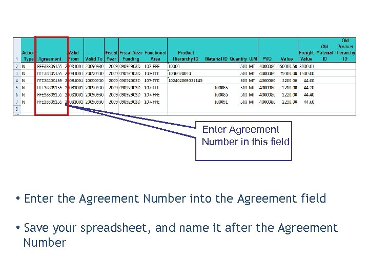 What is an Agreement Number? Enter Agreement Number in this field • Enter the
