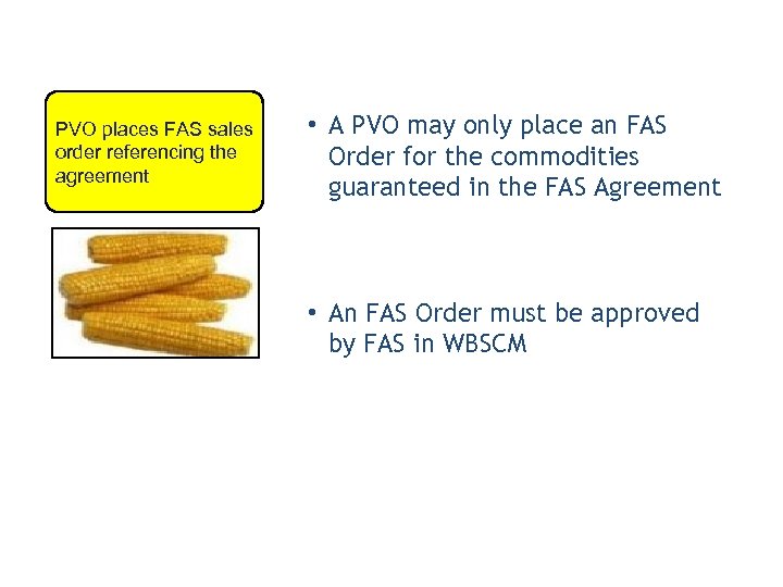 Creating an FAS Sales Order PVO places FAS sales order referencing the agreement •