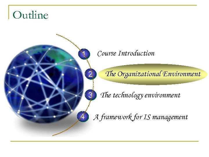 Outline Course Introduction 1 2 The Organizational Environment 3 The technology environment 4 A