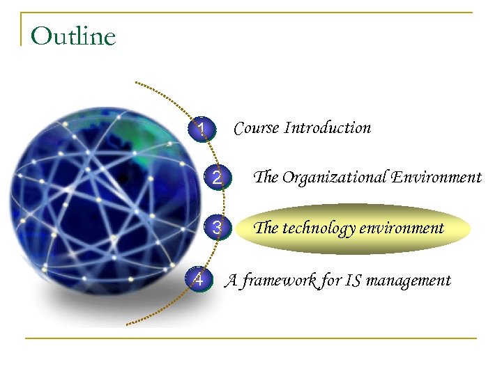 Outline Course Introduction 1 2 3 4 The Organizational Environment The technology environment A