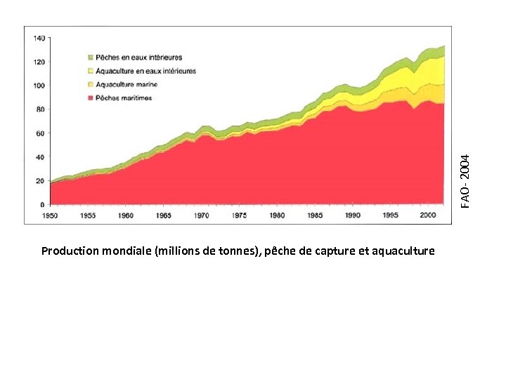 FAO- 2004 Production mondiale (millions de tonnes), pêche de capture et aquaculture 