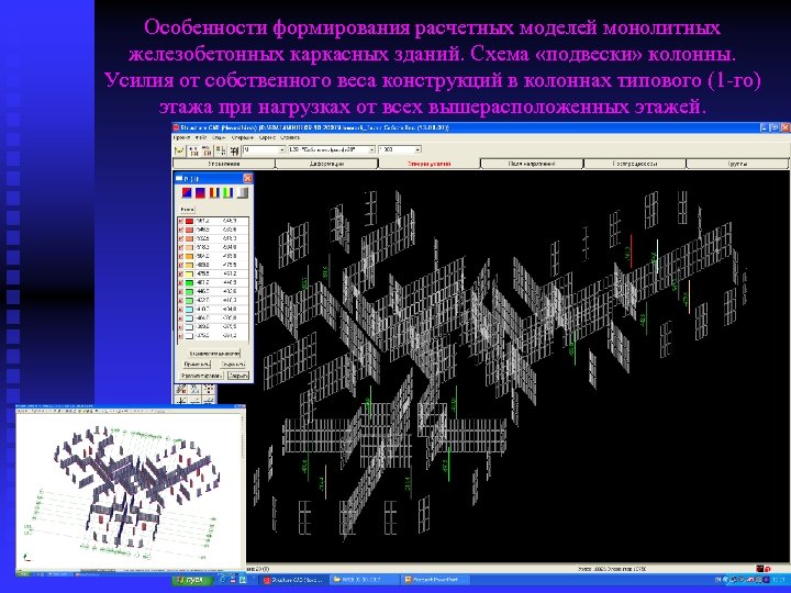 Особенности формирования расчетных моделей монолитных железобетонных каркасных зданий. Схема «подвески» колонны. Усилия от собственного