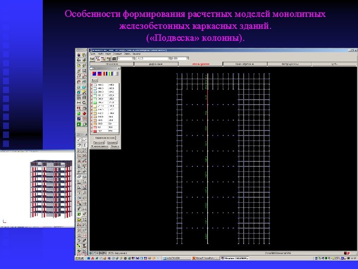 Особенности формирования расчетных моделей монолитных железобетонных каркасных зданий. ( «Подвеска» колонны). 