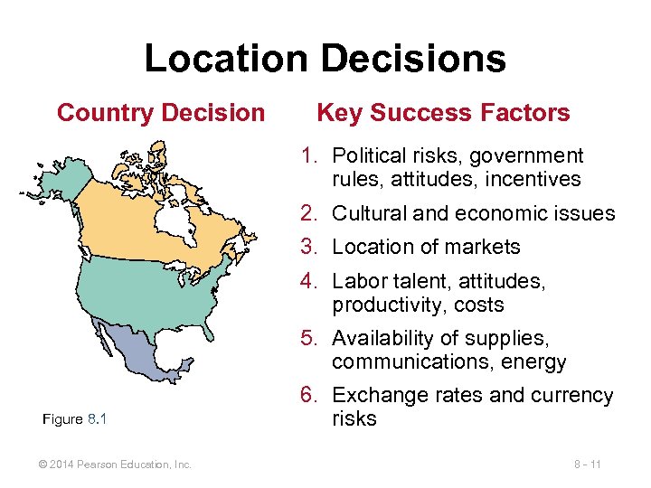 Location Decisions Country Decision Key Success Factors 1. Political risks, government rules, attitudes, incentives