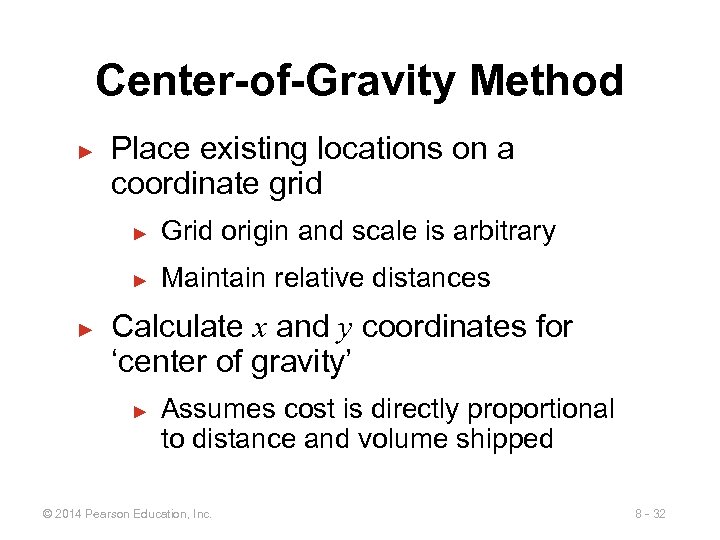 Center-of-Gravity Method ► Place existing locations on a coordinate grid ► ► ► Grid