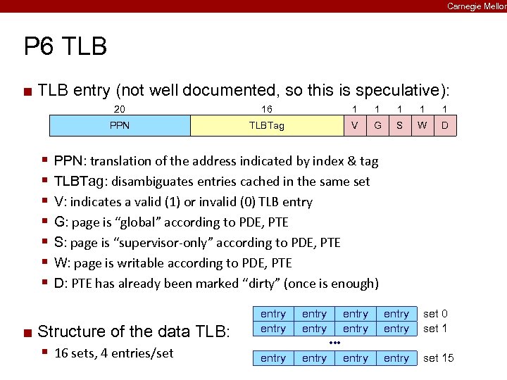 Carnegie Mellon P 6 TLB ¢ TLB entry (not well documented, so this is