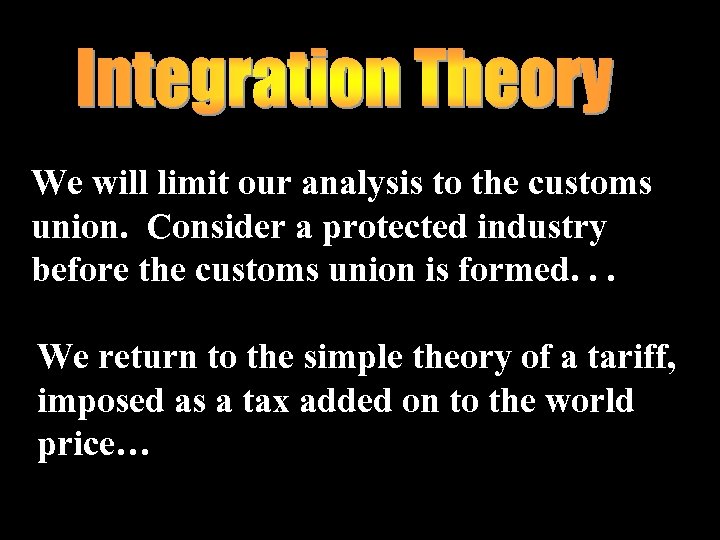We will limit our analysis to the customs union. Consider a protected industry before
