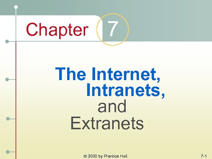 Chapter 7 The Internet, Intranets, and Extranets 2000 by Prentice Hall. 7 -1 