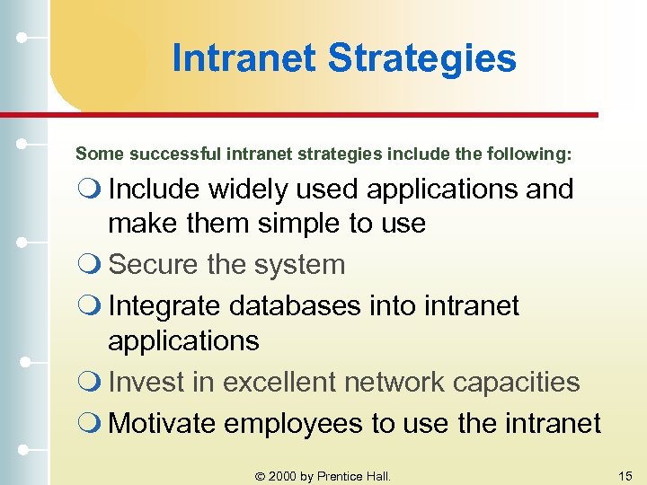 Intranet Strategies Some successful intranet strategies include the following: m Include widely used applications
