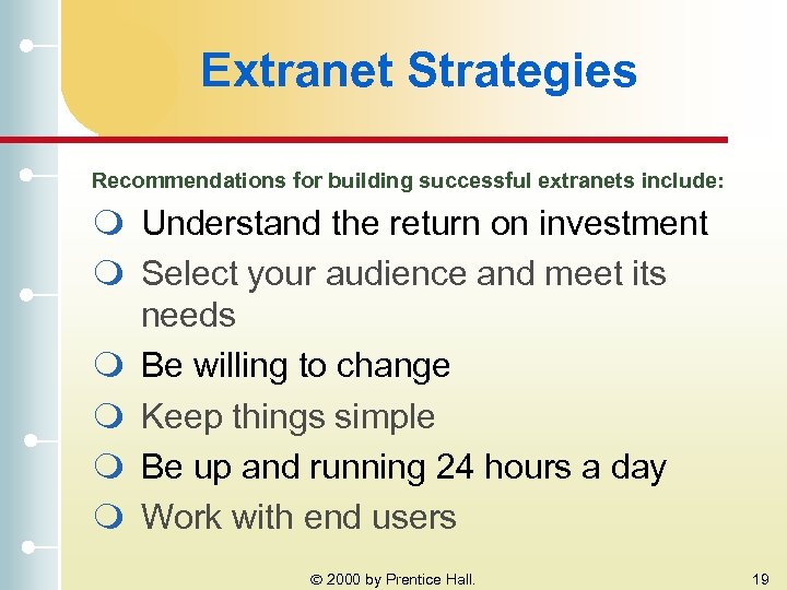 Extranet Strategies Recommendations for building successful extranets include: m Understand the return on investment