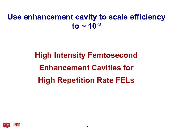 Use enhancement cavity to scale efficiency to ~ 10 -2 High Intensity Femtosecond Enhancement