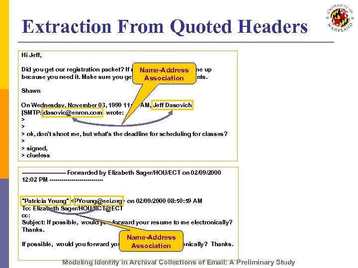 Extraction From Quoted Headers Hi Jeff, Did you get our registration packet? If not,