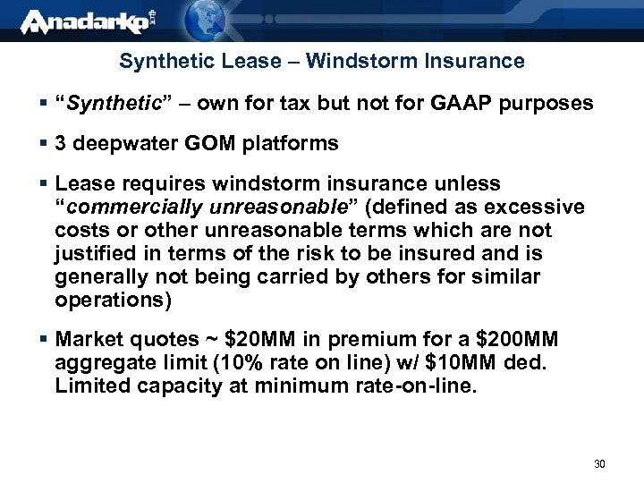 Synthetic Lease – Windstorm Insurance § “Synthetic” – own for tax but not for