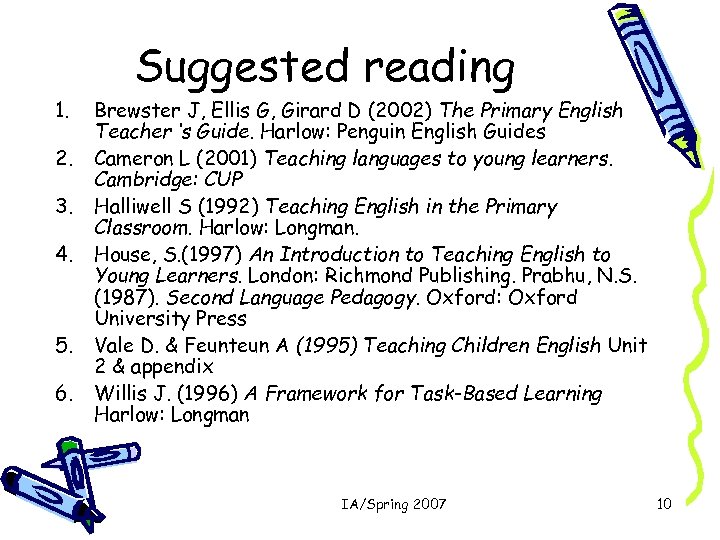 1. 2. 3. 4. 5. 6. Suggested reading Brewster J, Ellis G, Girard D