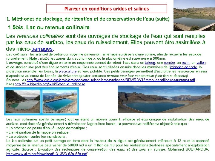 Planter en conditions arides et salines 1. Méthodes de stockage, de rétention et de